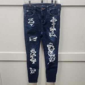 American Eagle Outfitters Women's Ripped Dark Blue Skinny Jeans